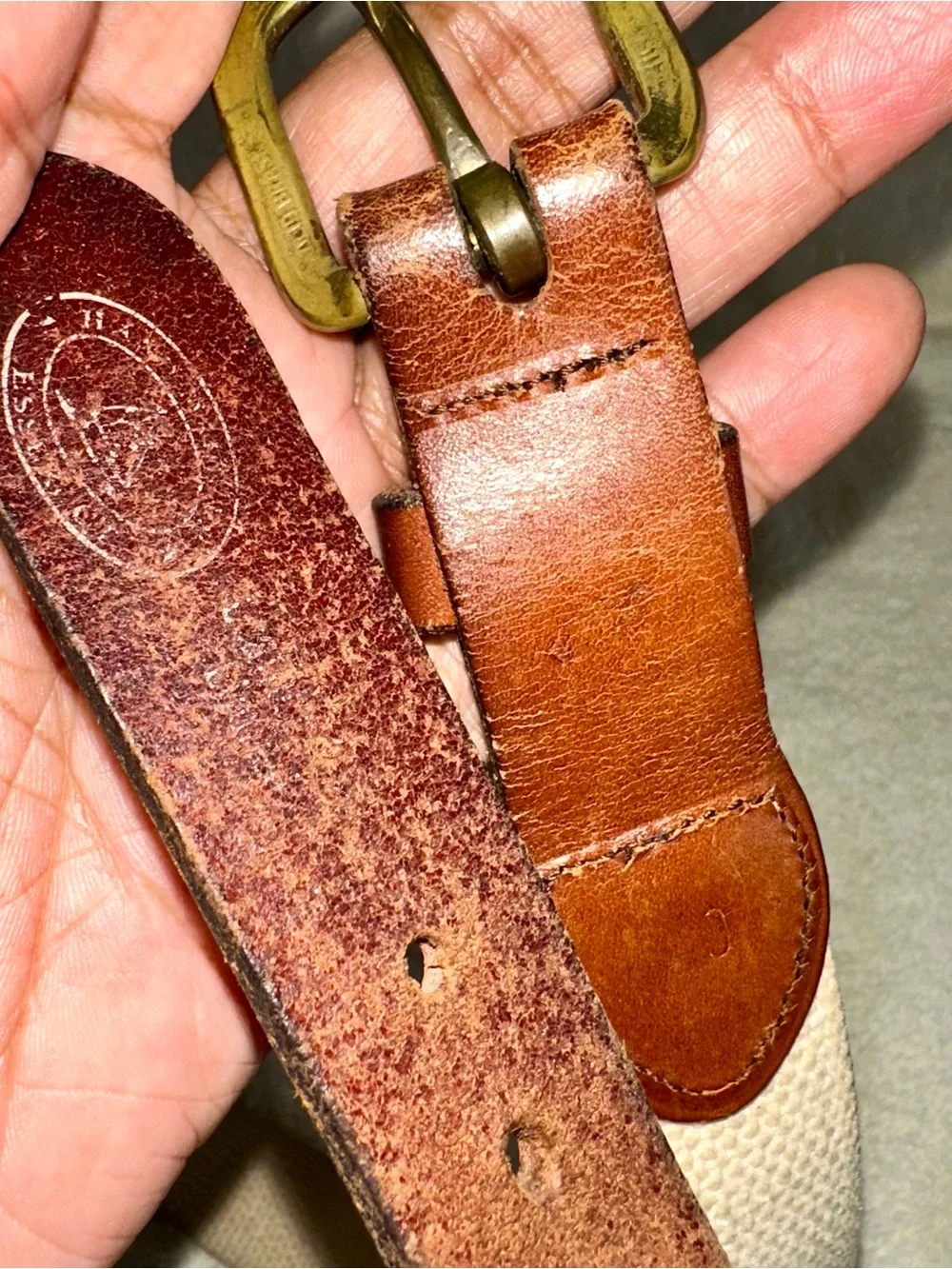 Vintage Sailfish Embroidered Canvas Leather Belt Solid Brass Buckle Sz 40